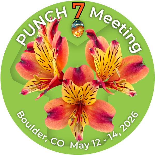 The PUNCH 7 meeting logo side-by-side with
				a single Peruvian lily flower showing its similarity to the PUNCH trefoil shape. Photo credit: Chris Lowder of the PUNCH team.