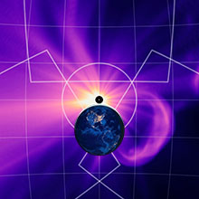 A CME leaving the Sun with the Earth silhouetted in the foreground.